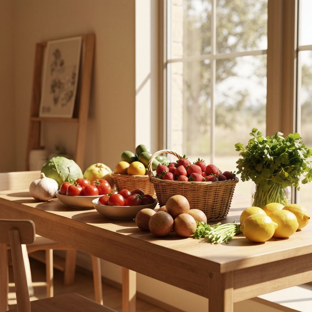 Spokojny naturalny widok ze świeżymi produktami